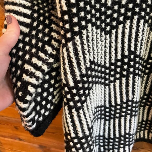 Gap Chevron Knit Open Front Oversized Cardigan Sweater Wool Alpaca Black White - Picture 5 of 8